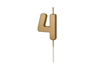 Dortová svíčka na špejli číslo 4 zlatá 4,5 cm – PartyDeco