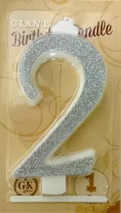 Dortová svíčka velká stříbrná číslo 2 – 13 cm