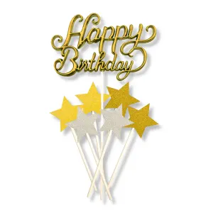 Zápich na dort Happy Birthday zlatý 23x12x15 cm (7 ks) – Alvarak