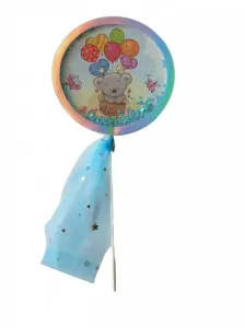 Zápich do dortu Medvídek s modrými konfetami 21 cm – Alvarak