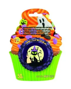 Košíčky na muffiny Halloweenské s kočkou 5 × 3,2 cm, 50 ks – Alvarak