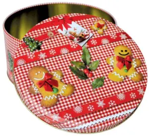 Plechová kulatá dóza Vánoční perníčci 20 × 9 cm – Alvarak