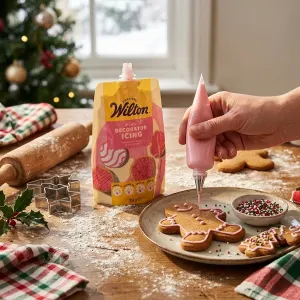 Růžová dekorační poleva v sáčku se 4 nástavci 212 g – Wilton