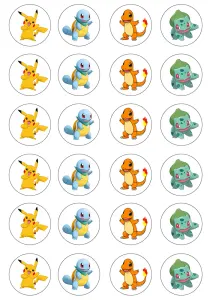 Pokémon – Pikachu, Squirtle, Charmander a Bulbasaur na muffiny – jedlý papír na cupcakes