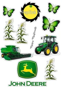 John Deere – traktor, kombajn a kukuřice – jedlý papír na hranatý dort