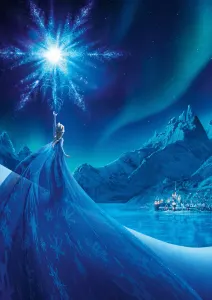 Frozen – Elsa a zářící ledová vločka – jedlý papír na hranatý dort