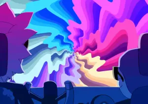 Rick a Morty – psychedelická jízda autem – jedlý papír na hranatý dort