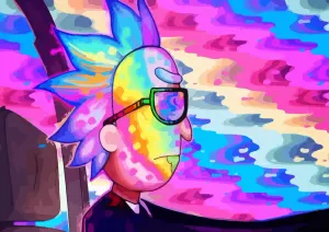 Rick a Morty – psychedelický Rick za volantem – jedlý papír na hranatý dort