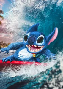 Lilo a Stitch – Stitch surfující na vlně – jedlý papír na hranatý dort