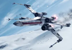 Star Wars – stíhačka X-Wing nad sněhem – jedlý papír na hranatý dort