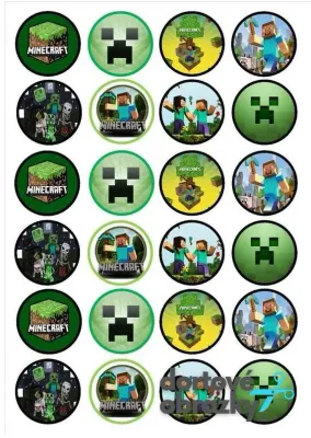 Minecraft – kolečka s creepery – jedlý papír na hranatý dort