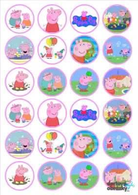 Prasátko Peppa – kolečka s Peppou – jedlý papír na hranatý dort