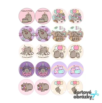 Pusheen – 20 koleček – jedlý obrázek na dort
