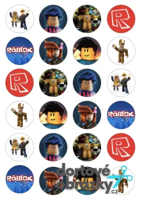 Roblox – kolečka s postavami a logy – jedlý papír na hranatý dort