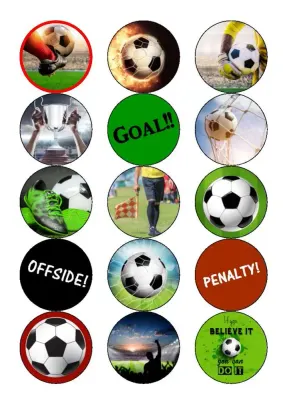 Fotbal Cupcakes – kolečka s míči a nápisy – jedlý papír na cupcakes