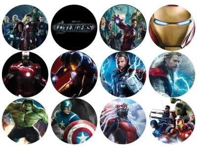Avengers – kolečka s tvářemi hrdinů – jedlý papír na hranatý dort