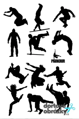 Parkour – siluety skoků a přemetů – jedlý papír na hranatý dort