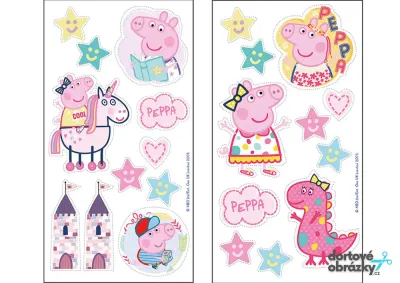 Prasátko Peppa – jednorožec a hvězdičky – jedlý papír na hranatý dort
