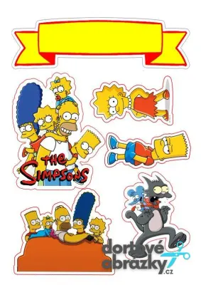 Simpsonovi – výřezy se žlutou stuhou – jedlý papír na hranatý dort