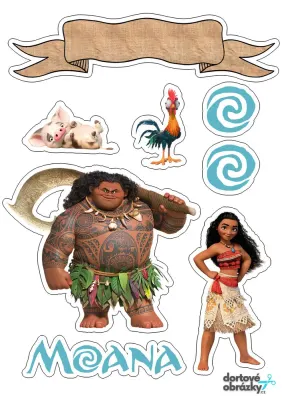 Odvážná Vaiana – Maui a Vaiana s nápisem – jedlý papír na hranatý dort