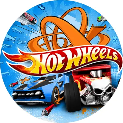 Hot Wheels – auto s lebkou na dráze – jedlý obrázek na dort