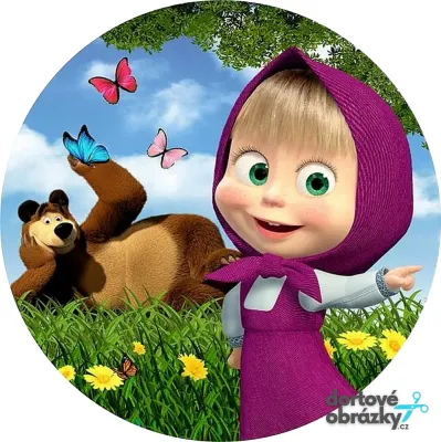 Máša a Medvěd – Máša a motýli – jedlý obrázek na dort