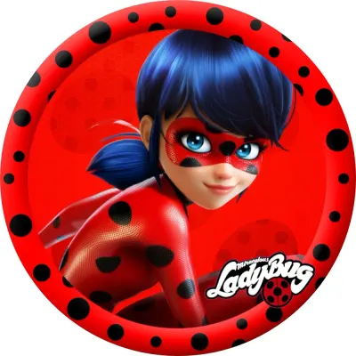 Miraculous – Kouzelná Beruška a Černý Kocour – Beruška s logem LadyBug – jedlý obrázek na dort