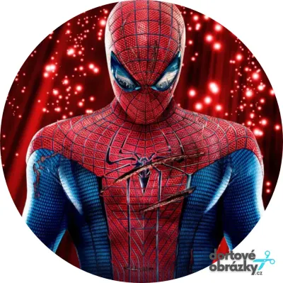 Spiderman – portrét v červených jiskrách – jedlý obrázek na dort