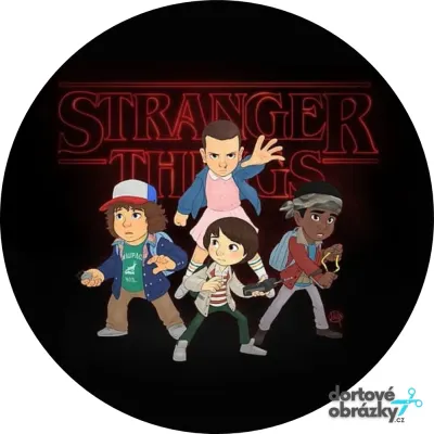 Stranger Things – kreslená parta – jedlý obrázek na dort