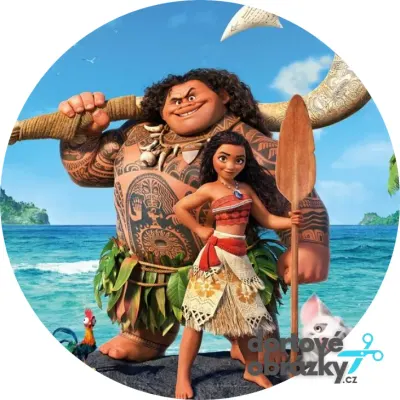 Odvážná Vaiana – Maui a Vaiana na pláži – jedlý obrázek na dort