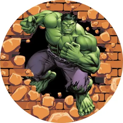 Hulk – průlom cihlovou zdí – jedlý obrázek na dort