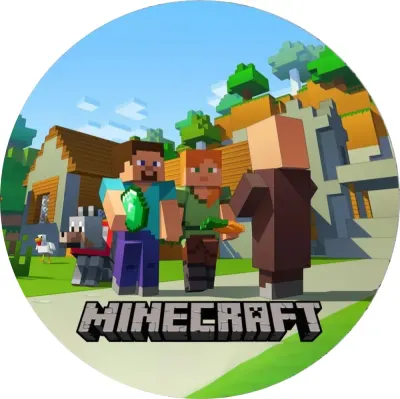 Minecraft – vesničané u vesnice – jedlý obrázek na dort