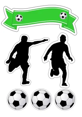 Fotbal – siluety hráčů a stuha – jedlý papír na hranatý dort