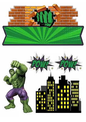 Hulk – cihlová zeď a město – jedlý papír na hranatý dort
