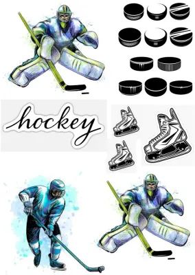 Hokej – set – jedlý papír na hranatý dort