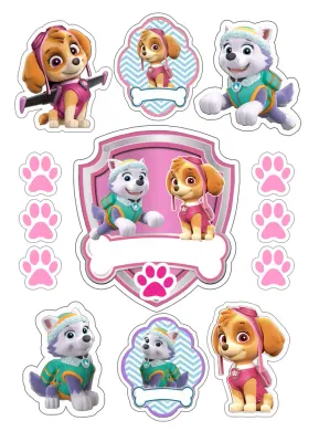Paw Patrol – Tlapková Patrola – růžový štít se Skye a Everest – jedlý papír na hranatý dort