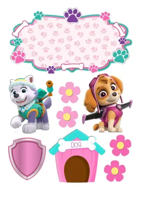 Paw Patrol – Tlapková Patrola – cedulka a psí bouda – jedlý papír na hranatý dort