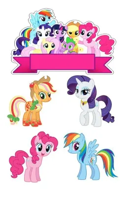 Můj Malý Pony – růžová stuha – jedlý papír na hranatý dort