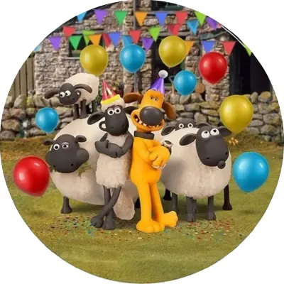 Ovečka Shaun – oslava s balónky – jedlý obrázek na dort