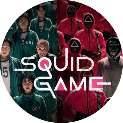 Hra na Oliheň – Squid Game – hráči a strážci s logem – jedlý obrázek na dort