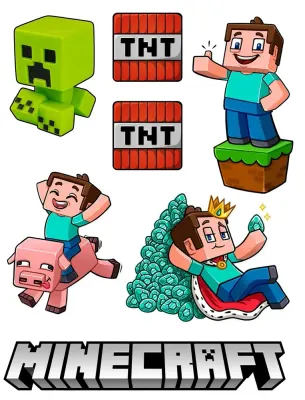 Minecraft – výřezy TNT a postaviček – jedlý papír na hranatý dort