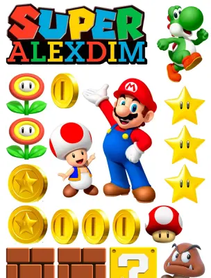 Super Mario – mince, hvězdy a kostky – jedlý papír na hranatý dort