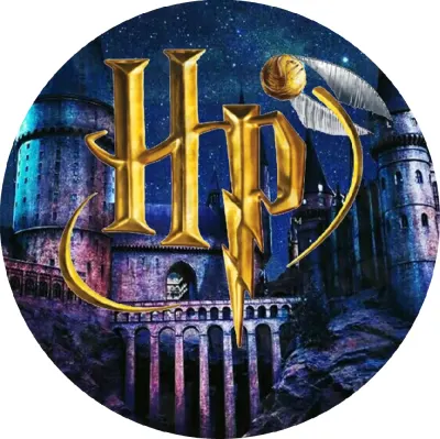 Harry Potter – zlaté logo nad Bradavicemi – jedlý obrázek na dort