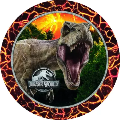 Dinosaur – tyranosaurus v ohnivém rámu – jedlý obrázek na dort