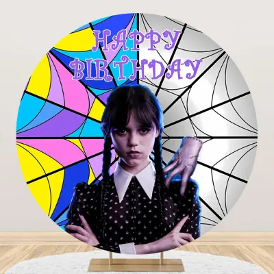 Wednesday na dort – Happy Birthday s vitráží – jedlý obrázek na dort