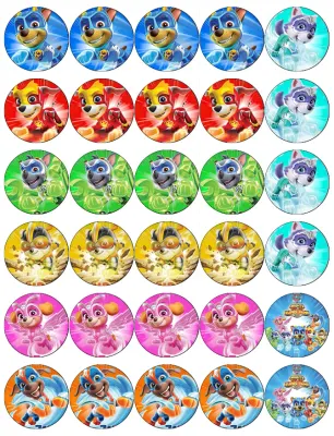 Paw Patrol – 30 koleček s pejsky – jedlý papír na cupcakes