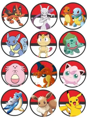 Pokémon – kolečka s Pokémony v Pokéballech – jedlý papír na cupcakes