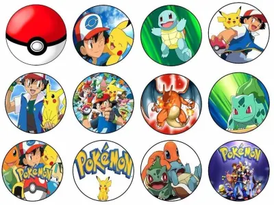 Pokémon – kolečka s Ashem a logem – jedlý papír na cupcakes