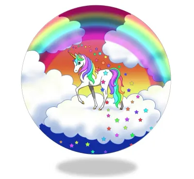 Unicorn – pod duhou v oblacích – jedlý obrázek na dort