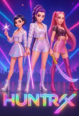 K Pop – Lovkyně Démonů – Hunterx – trio Huntrix na fialovém – jedlý papír na hranatý dort